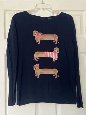 Talbots Navy Dachshund Pullover Sweater with Pink Accents